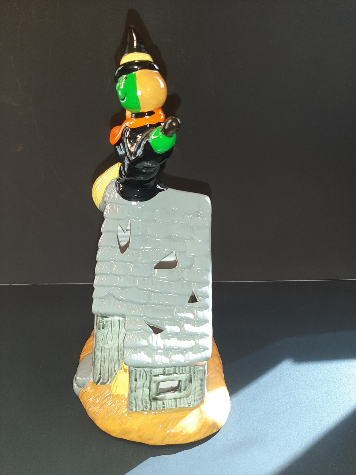 Witch House Halloween Luminary Candle Holder Ceramic Flying Broom Taiwan Vintage