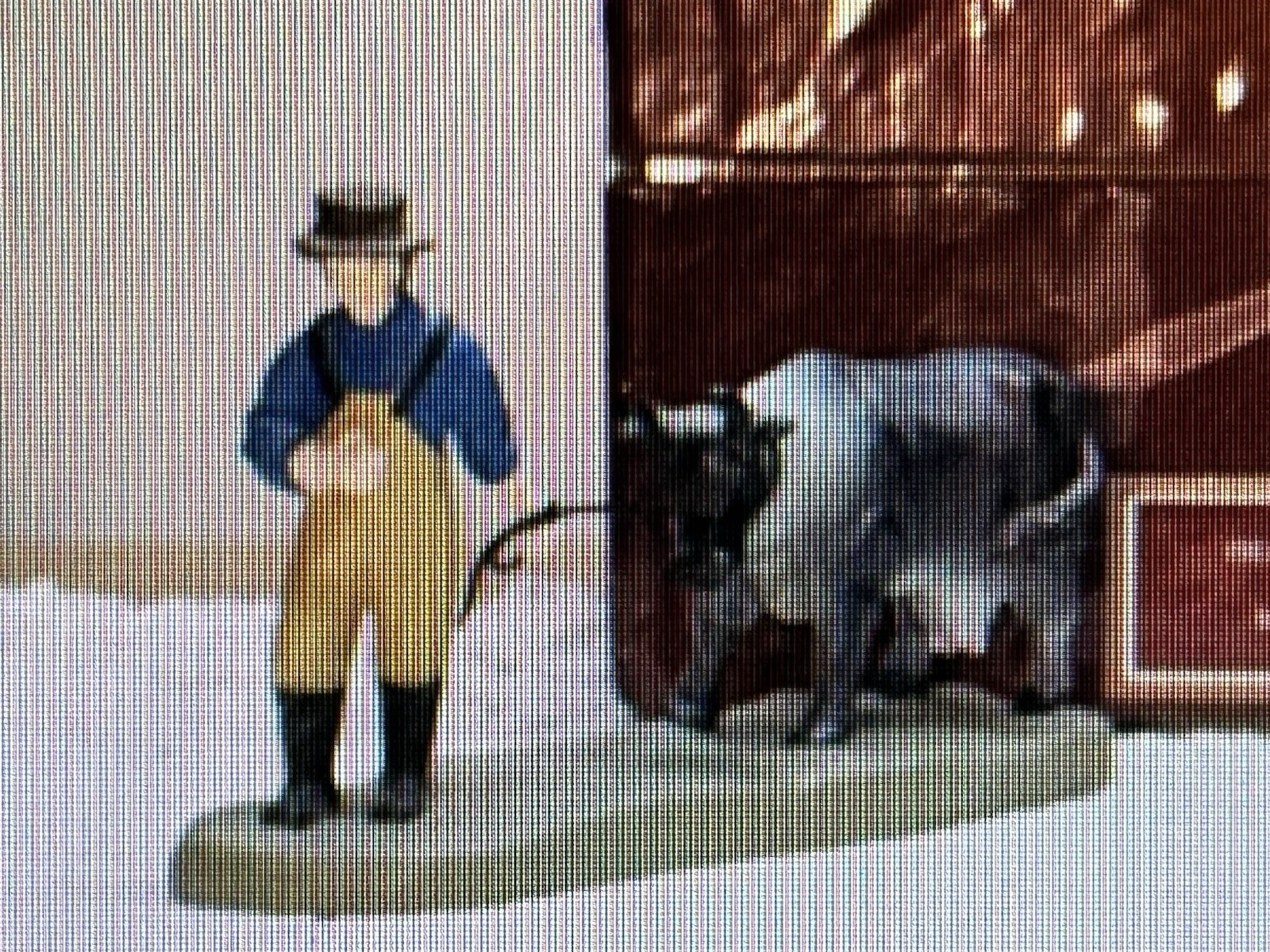 1996 Lang And Wise Folk Art Villages Old Stonington Man Leading Cow