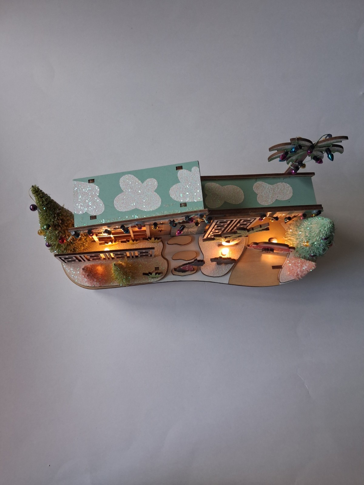 World Market Laser Cut Wood Mid Century Modern House LED Light Up Scottie…