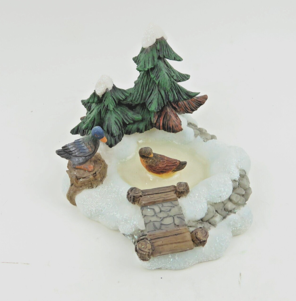Holiday Time Christmas Village Accessory Collectible – 2 DUCKS ON POND – Scene