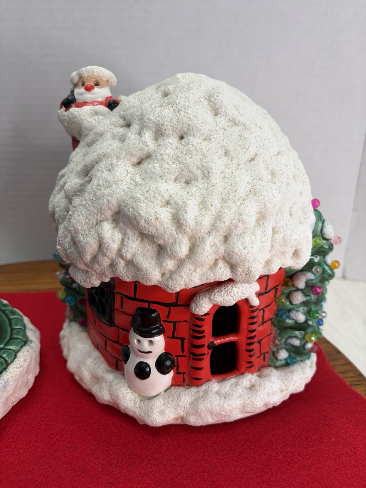 Vintage Ceramic Christmas House with Snowman and Santa