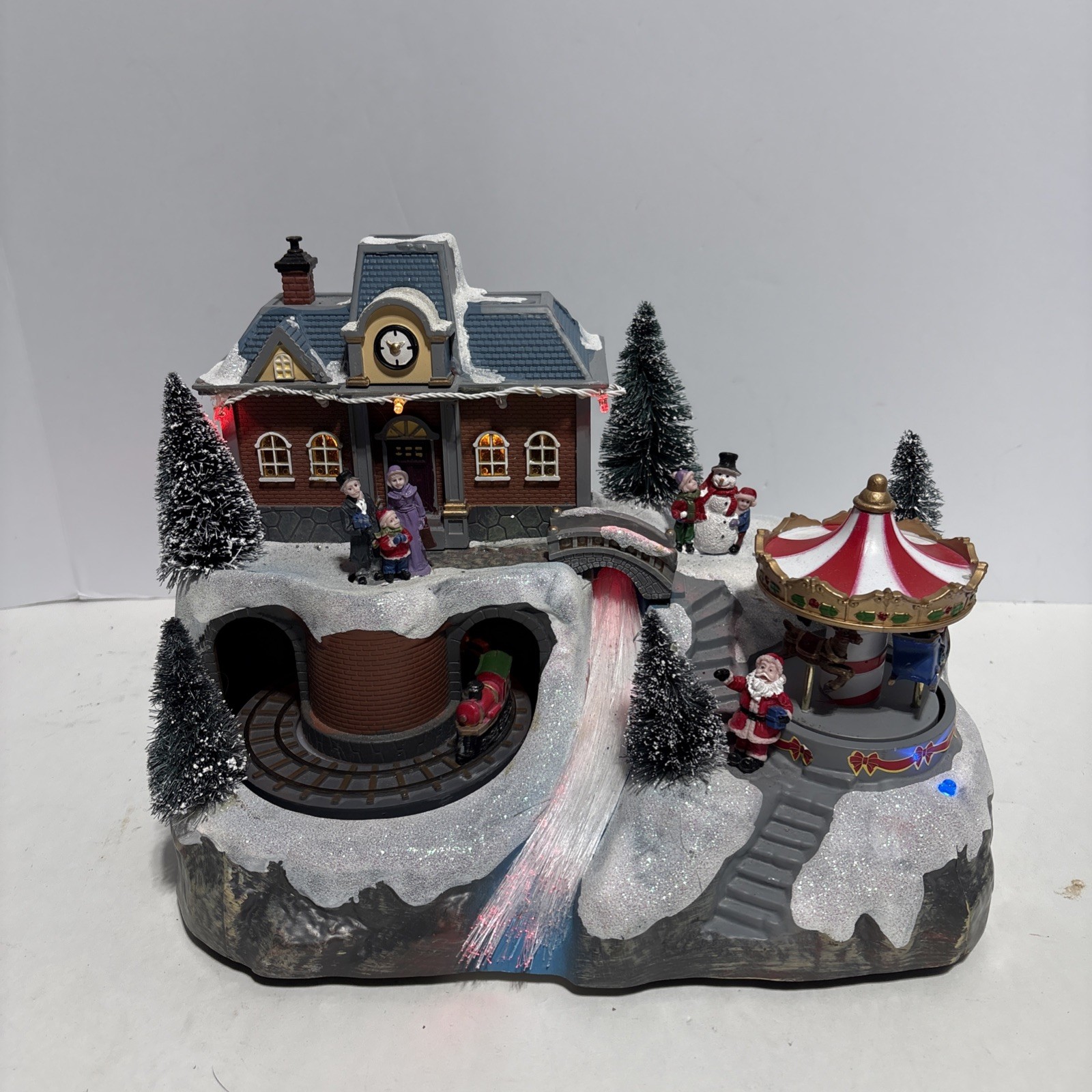 Musical Animated Lighted Christmas Village Town Santa Flying Reindeer -See Video