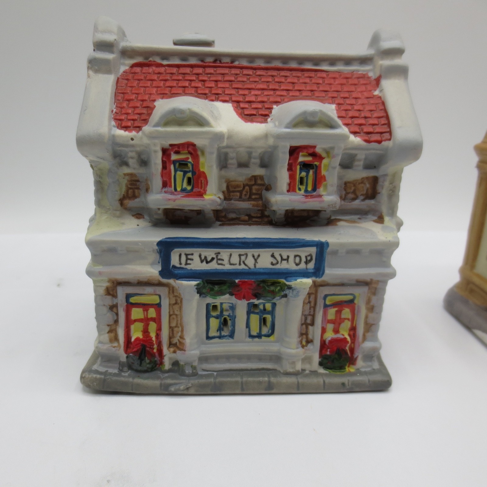 Lot Of 2 Christmas Village Houses Jewelry Shop And Barber Shop Home Decor