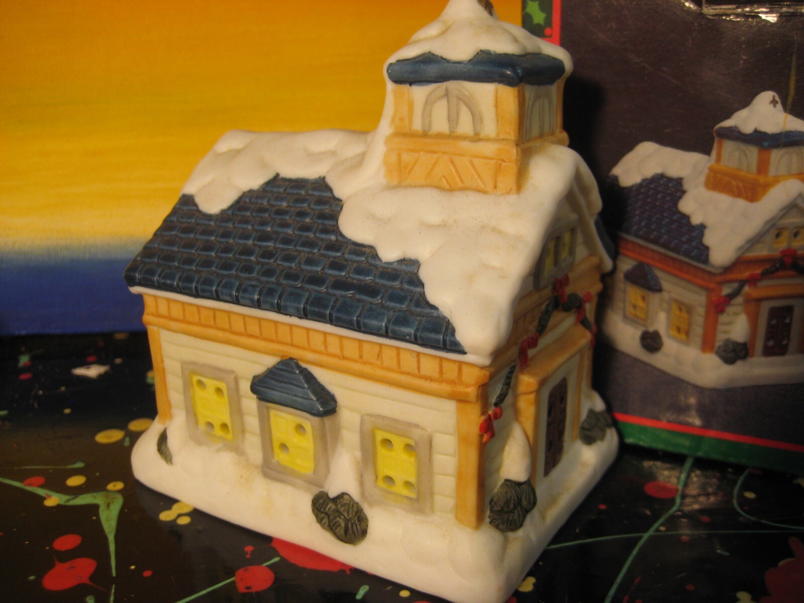 Miniature Christmas Village Porcelain Church with Box