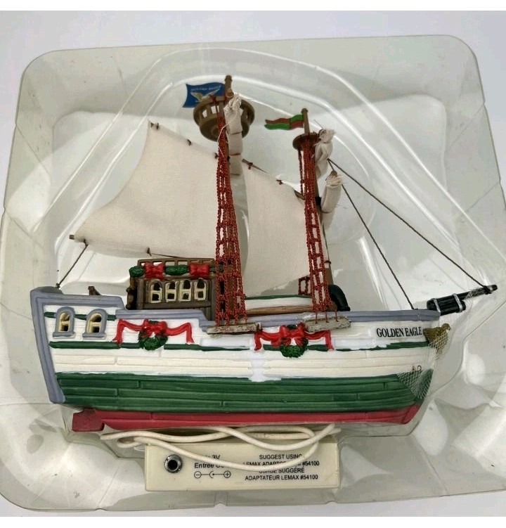 2005 Lemax Village Golden Eagle Schooner Boat Ship 54378 Lighted Table Accent