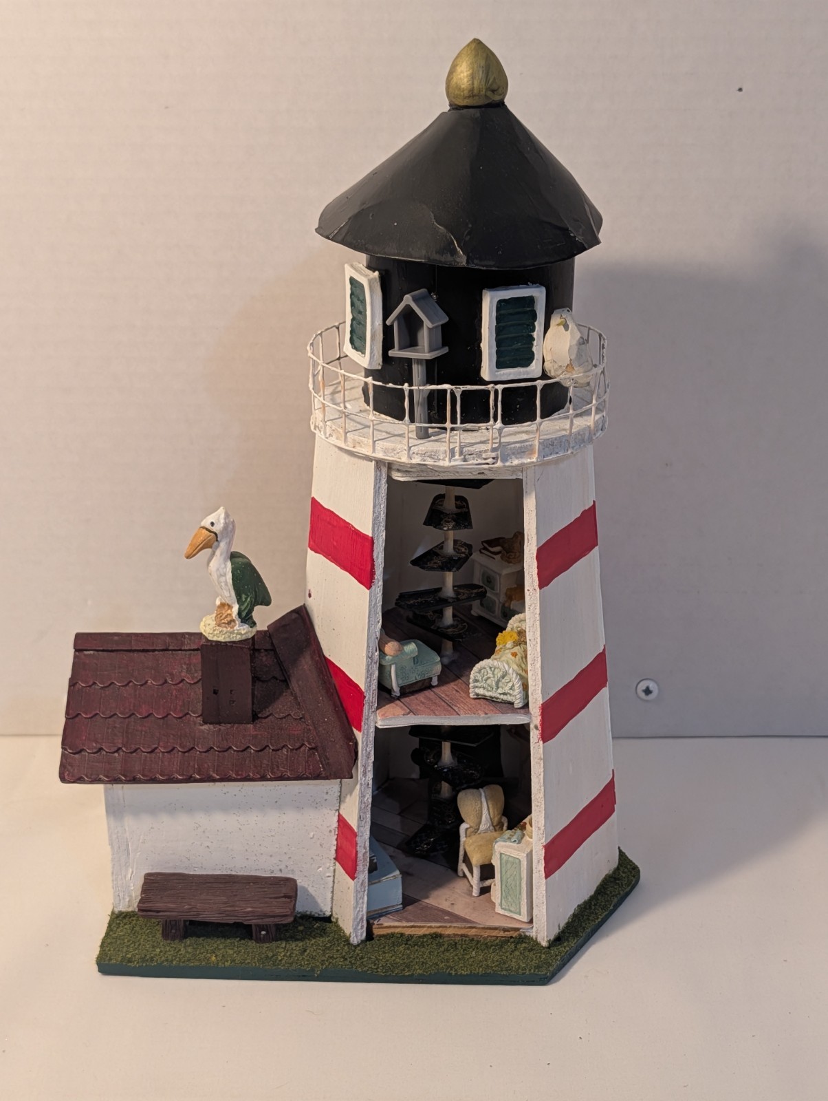 2008 American Folk Art, Wooden Light House. Nice Detail Inside And Out.