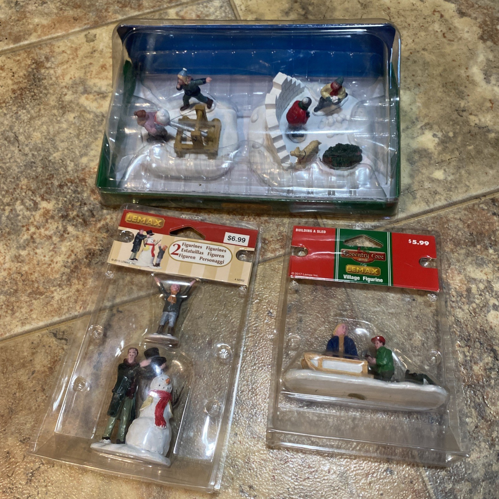 Lemax Snowball Surprise -Building A Sled-Sharp Dressed Snowman -All Retired