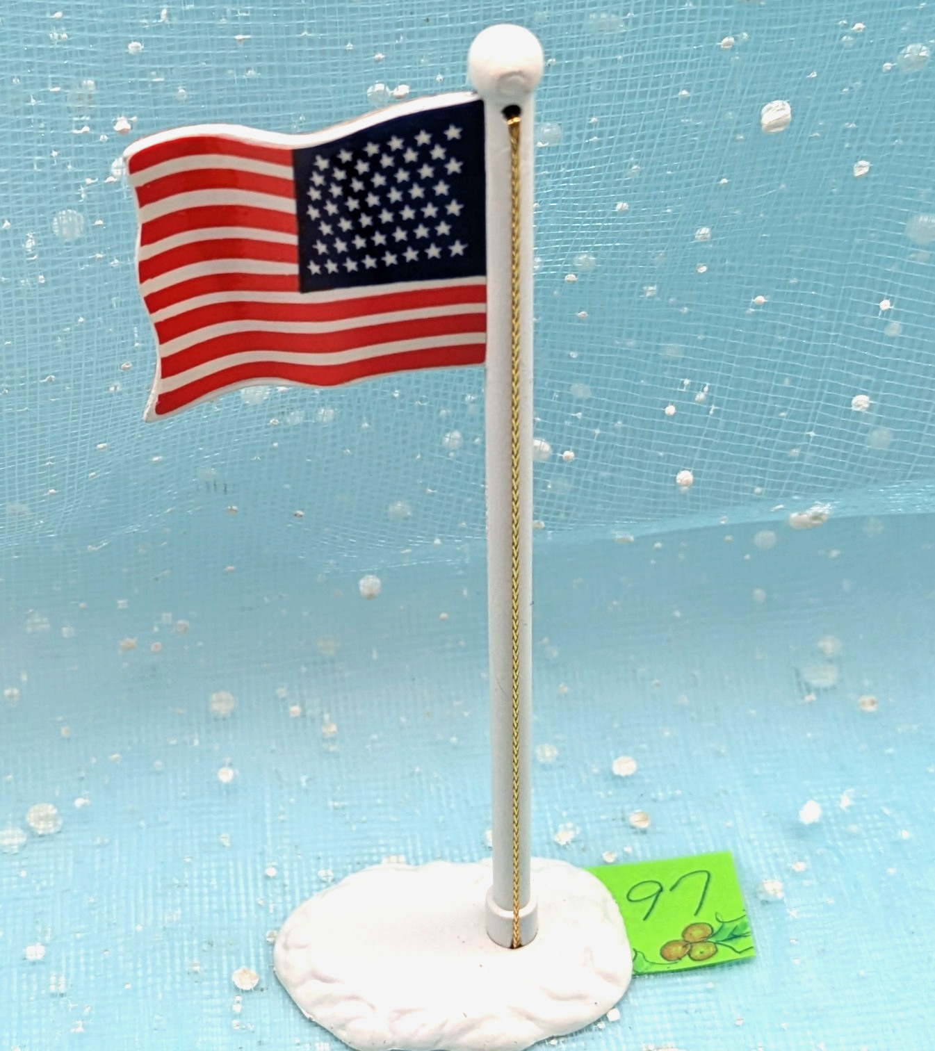Metal American Flagpole 5.5″ H flag Christmas Village Taiwan NO BOX INV97
