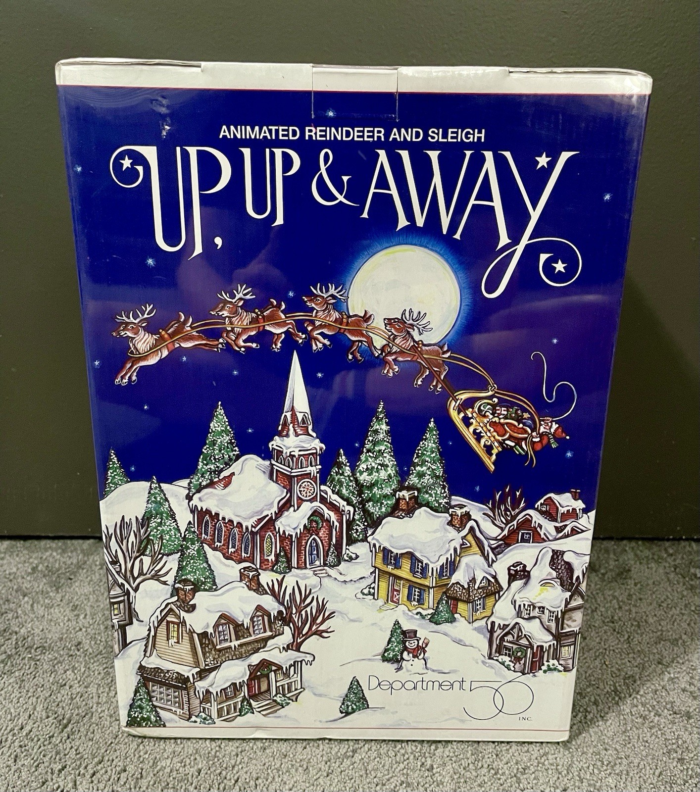RARE Retired Dept 56 Snow Village Animated Reindeer And Sleigh Up Up & Away NIB