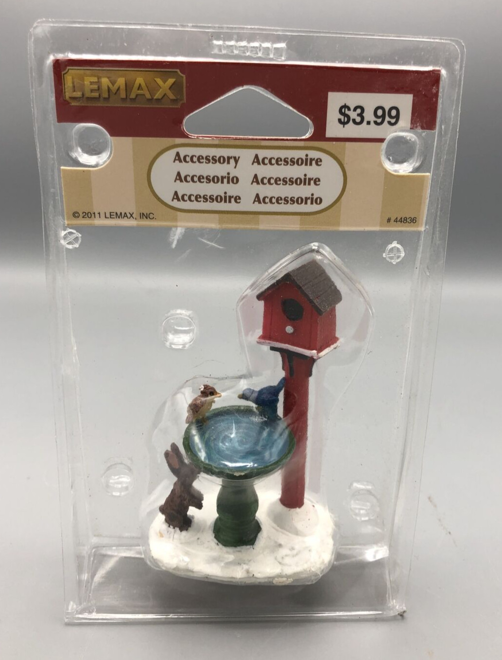 Lemax Christmas Village Long Birdhouse Bird Bath Rabbit Blue Bird Retired Rare