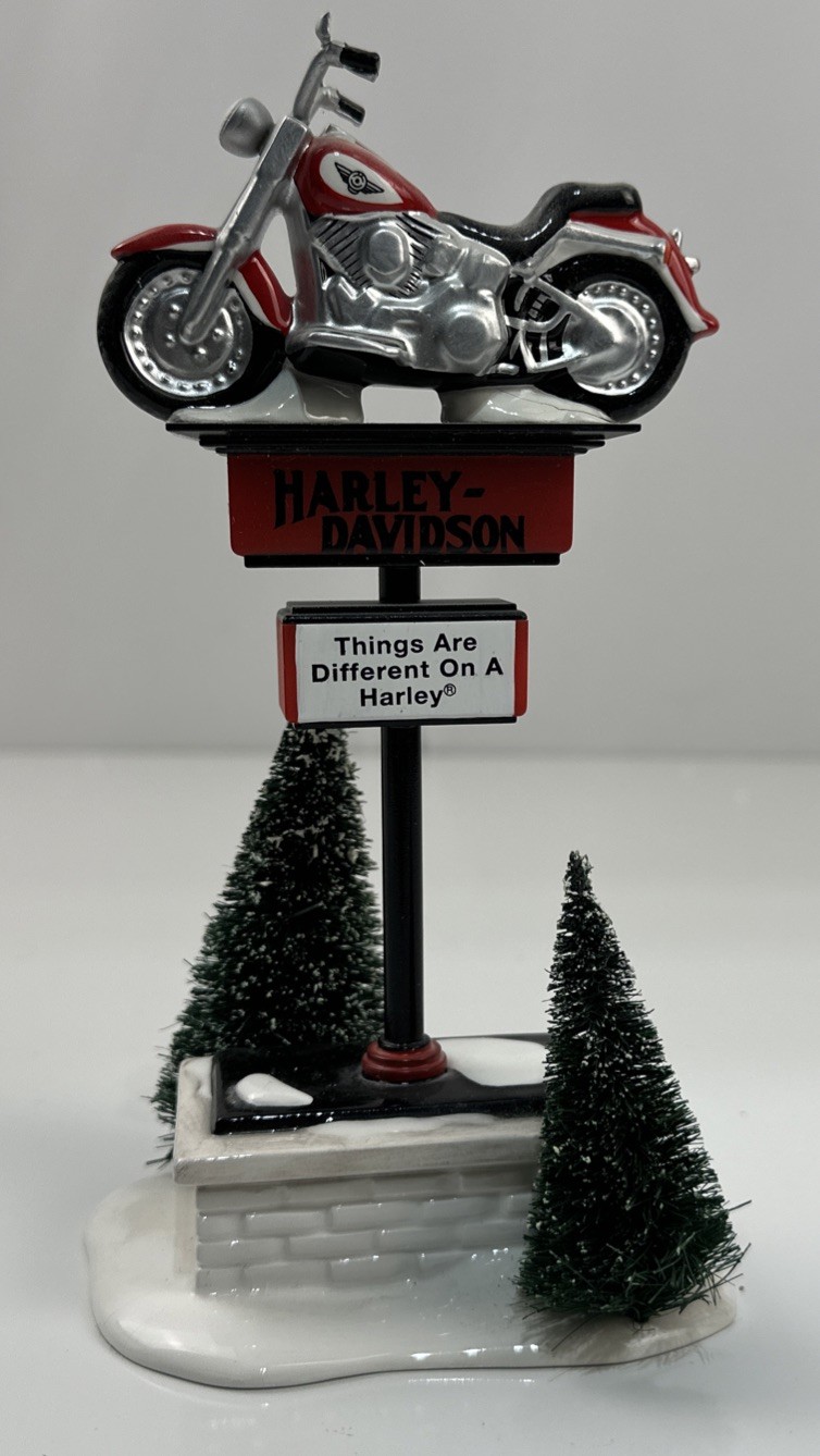 Dept 56 Snow Village Harley-Davidson Sign 54901 Double Sided Motorcycle Top