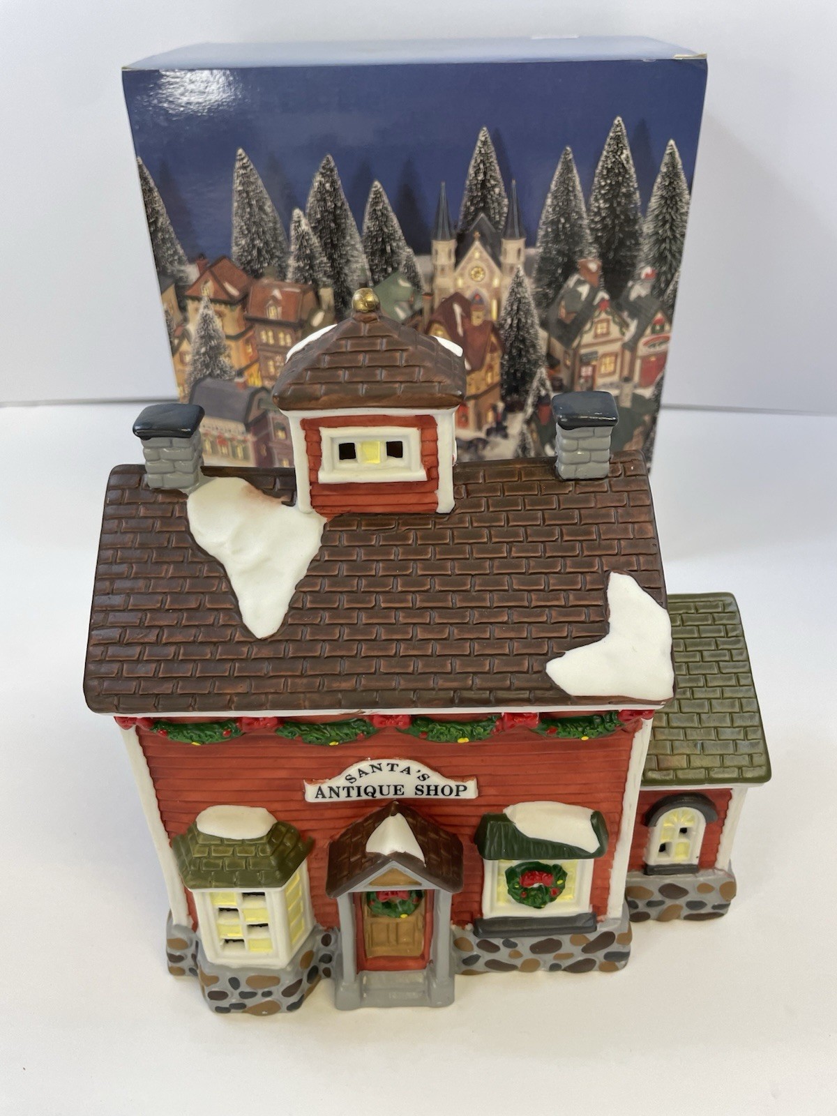 Vintage Dickens Keepsake Santa’s Antique Shop Lighted Christmas Porcelain House