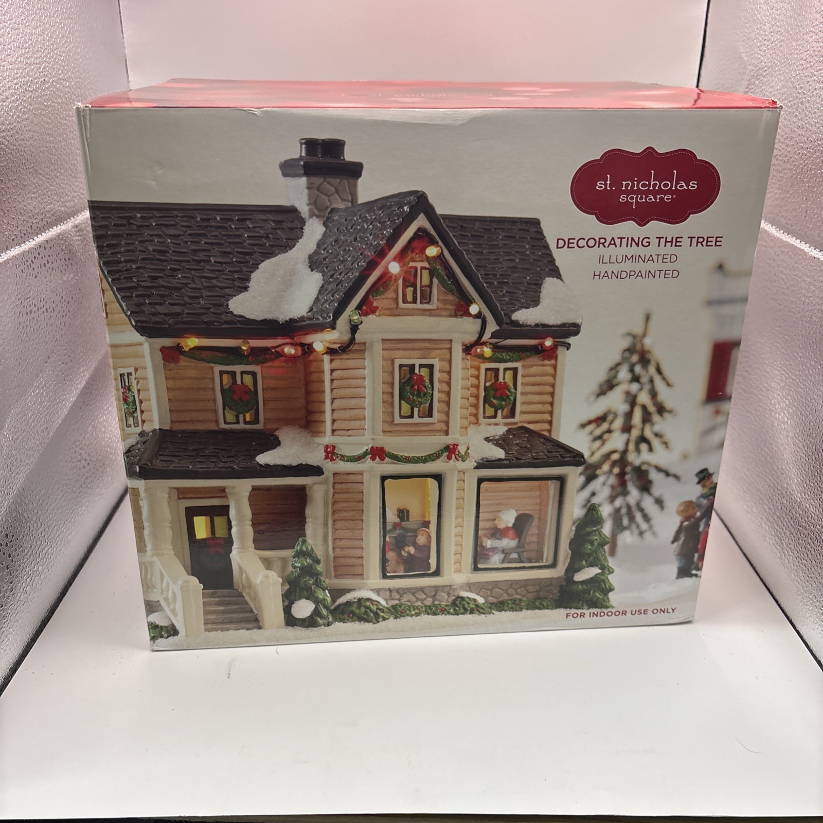St. Nicholas Square~Decorating the Tree Illuminated Christmas Village House~NIB