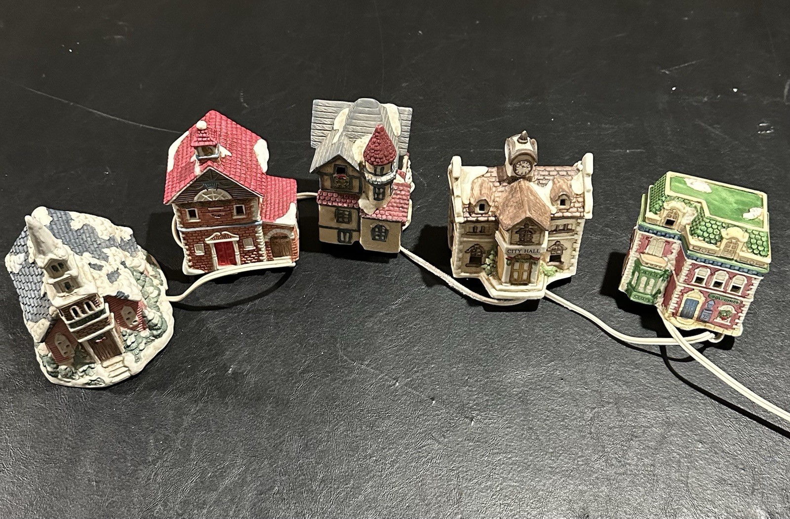 Mervyns 1993 Christmas Village Square 5 Piece Miniature House Christmas Set