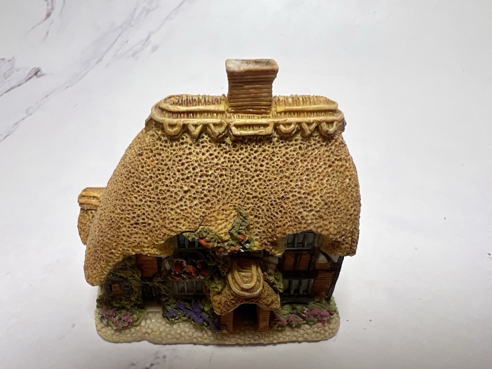 Vintage Storybook Cottage House Figurine Thatched Roof English Cottage Miniature