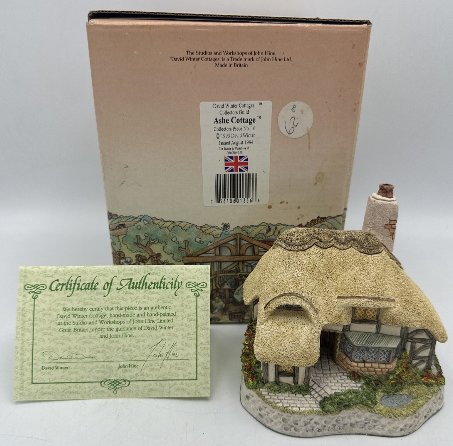 David Winter Cottages Ashe Cottage Miniature Collectible Guild COA Vintage 1993
