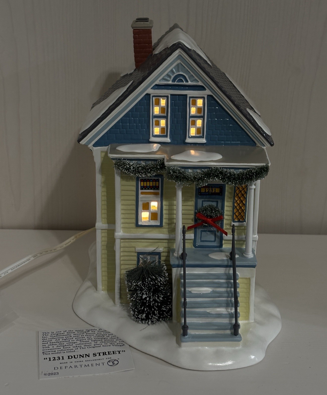 Department 56 Snow Village 1231 Dunn Street 2023 Lighted Yellow House 6011428