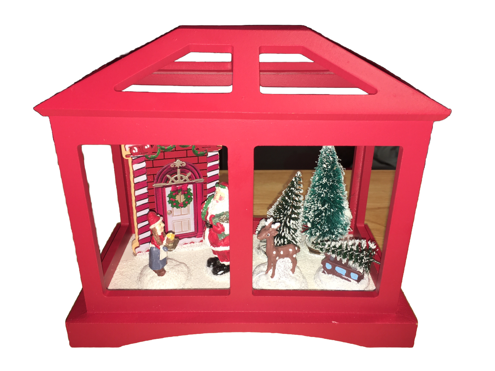Christmas Noel Table Top Red Wooden House Santa Elf Reindeer Trees Item 10347