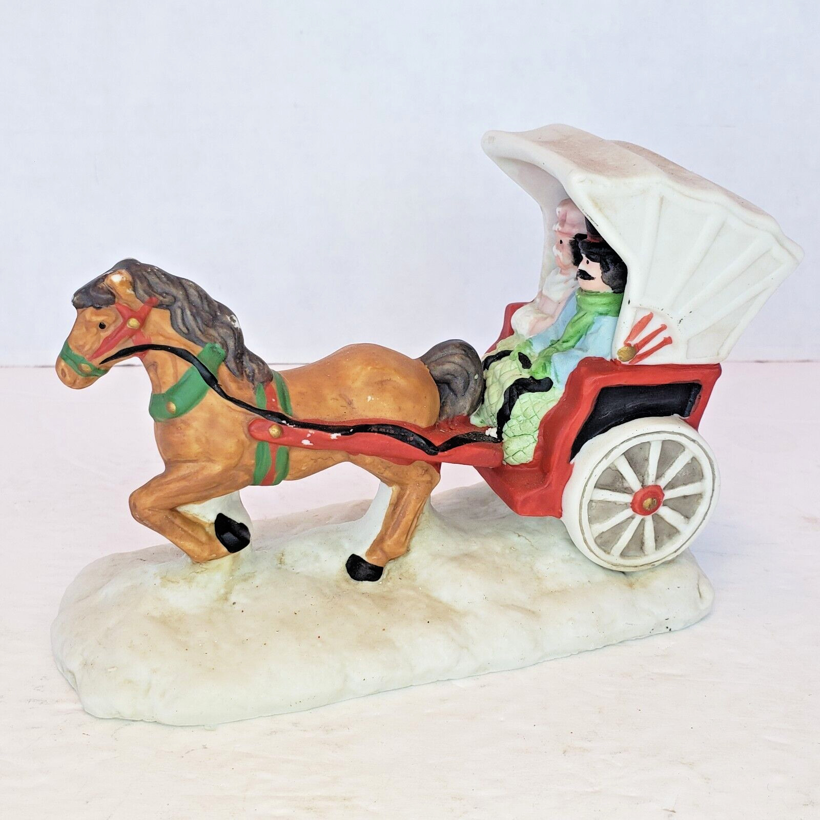 Vtg Christmas Horse Carriage Snow Village Accessory 6 inch Mercuries Porcelain