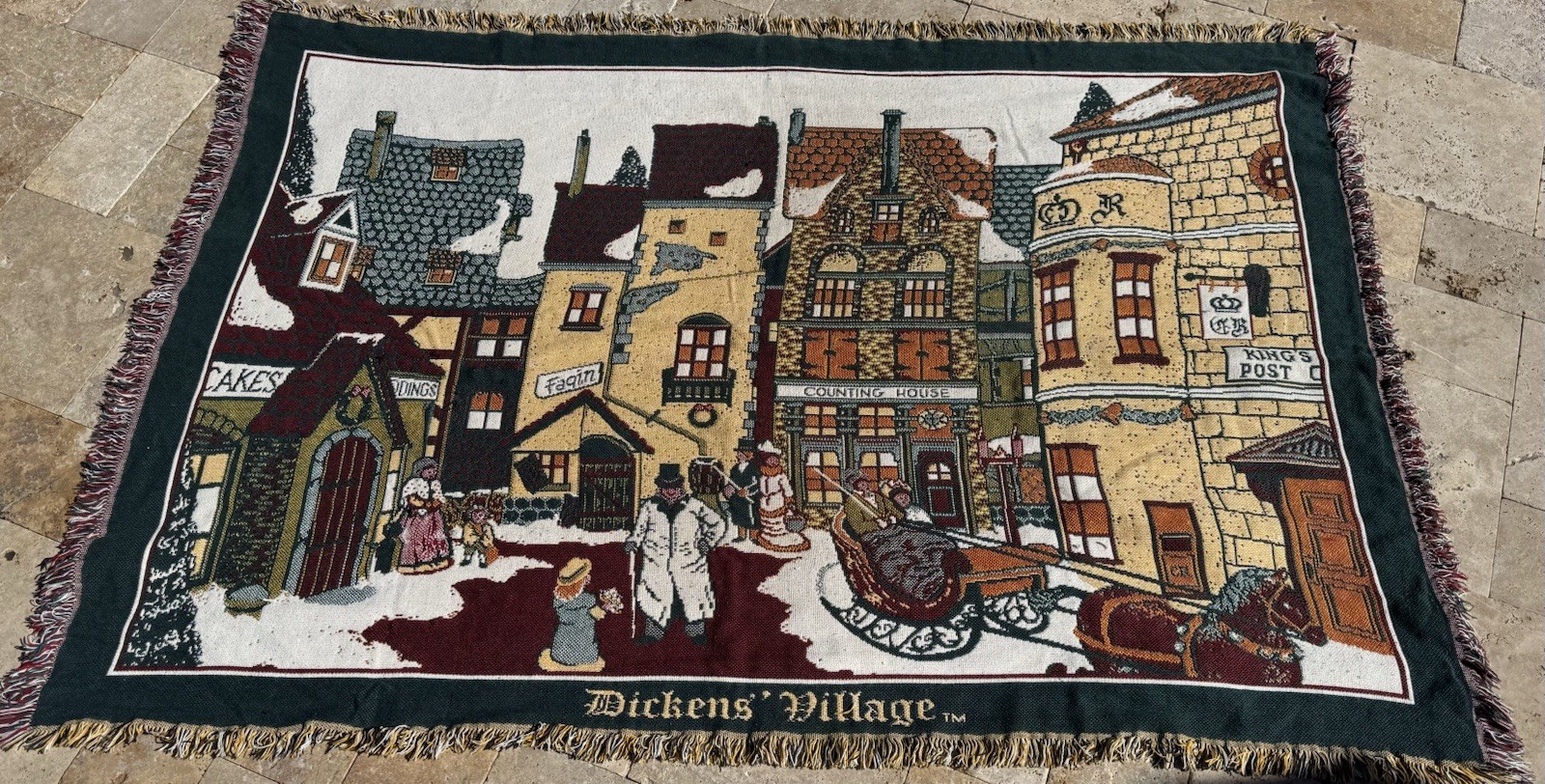 Dept 56 Dickens Village Throw Blanket Woven Tapestry Cotton 67″x44″ Made in USA