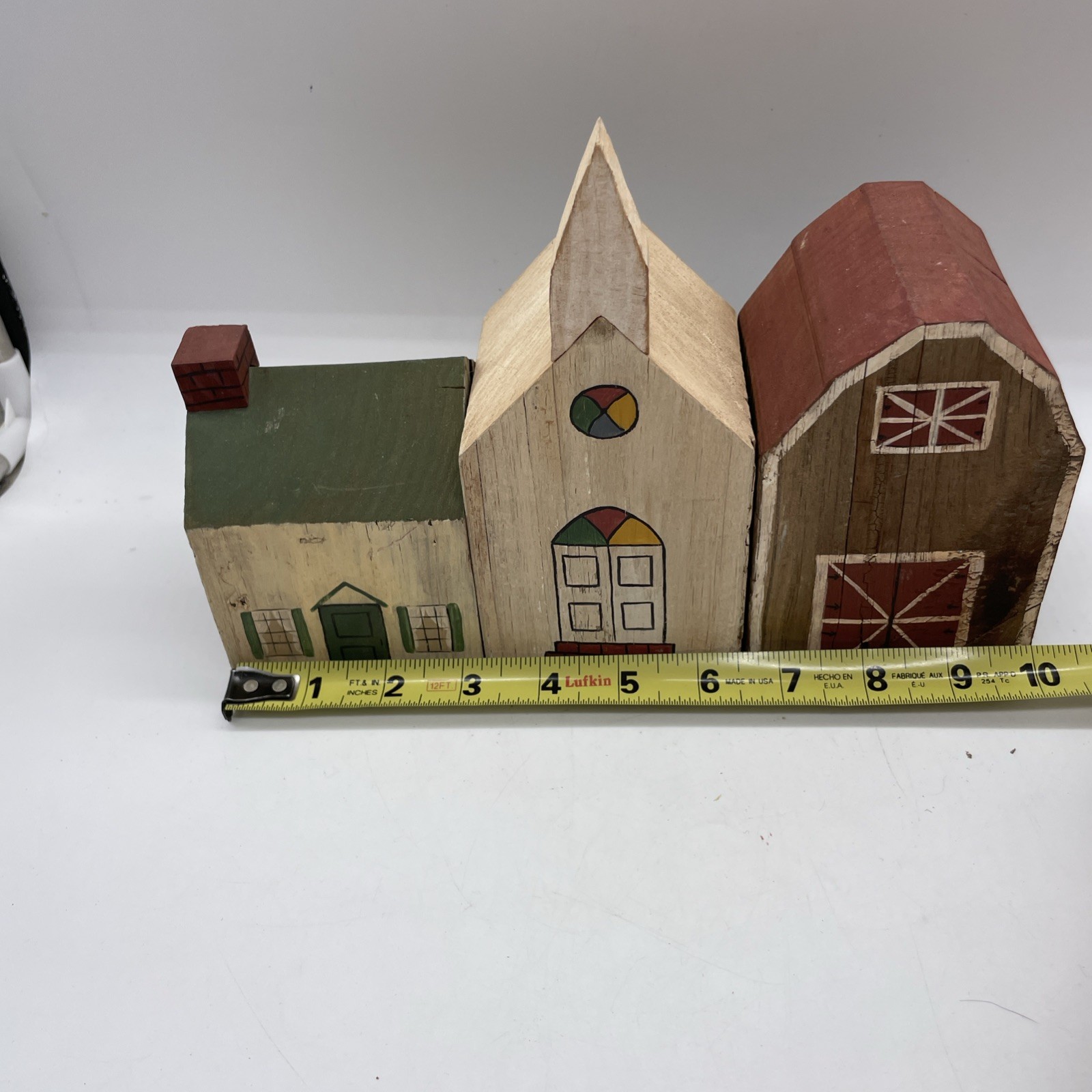 Primitive Mini Buildings Block Wooden House Church Barn Folk Art Lot Of 3 – 1988