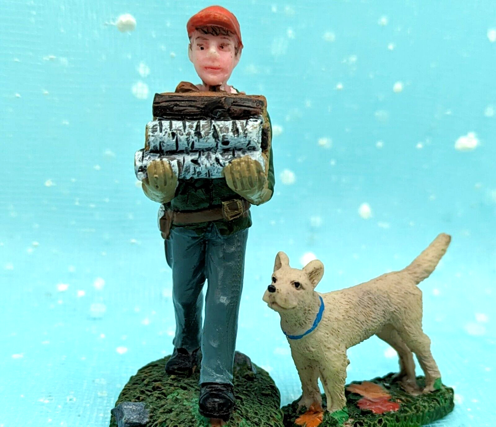 Lemax LARGER SCALE 3″ man boy firewood Dog Autumn Village LOOSE INV113