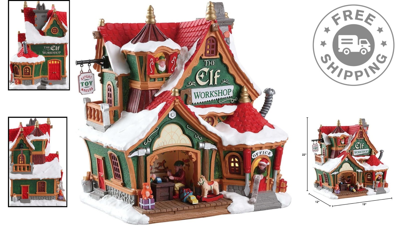 Elegant Christmas Elf Workshop – Lighted Resin Tabletop Display for All Seasons