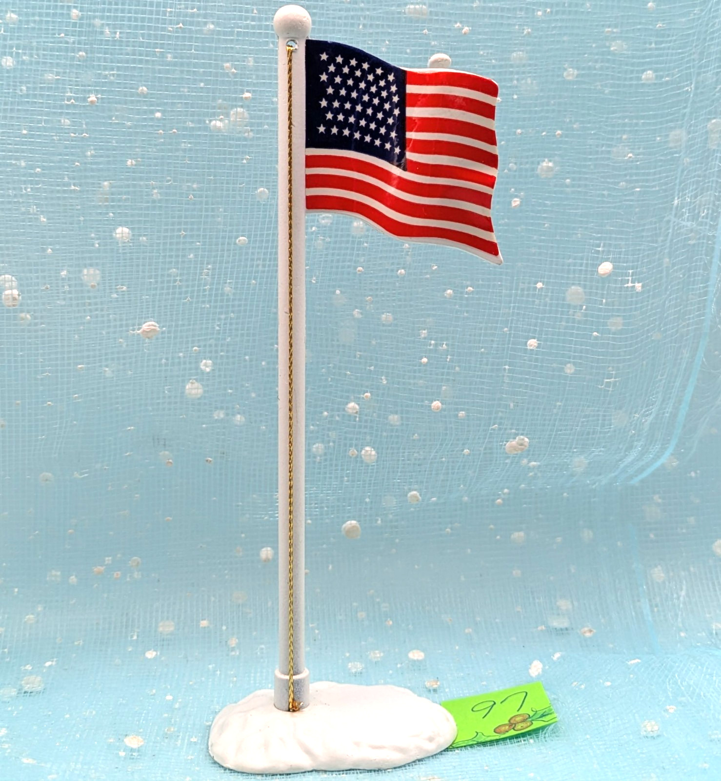 Metal American Flagpole 5.5″ H flag Christmas Village Taiwan NO BOX INV97