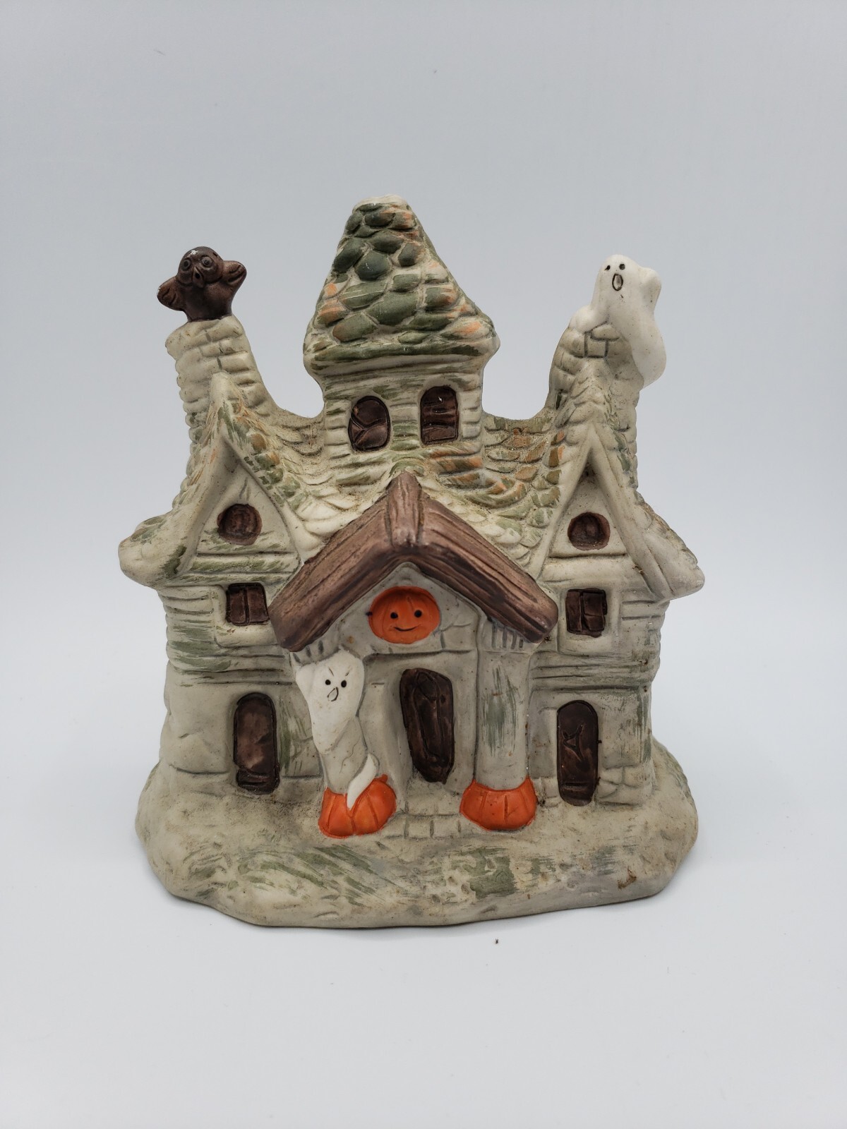 Vintage Artmark Haunted House With Ghosts Pumpkins Owl Ceramic Halloween Taiwan