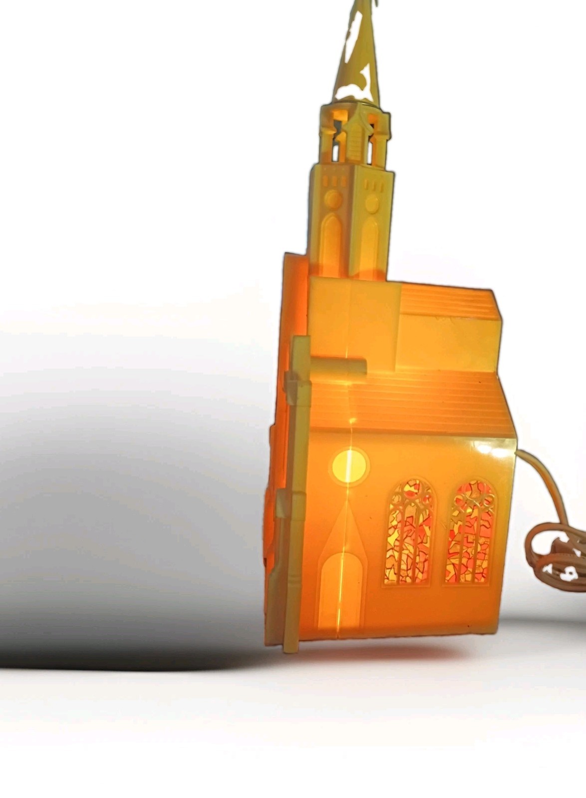 Illuminated Beige Church Christmas Village, Music Box Works!