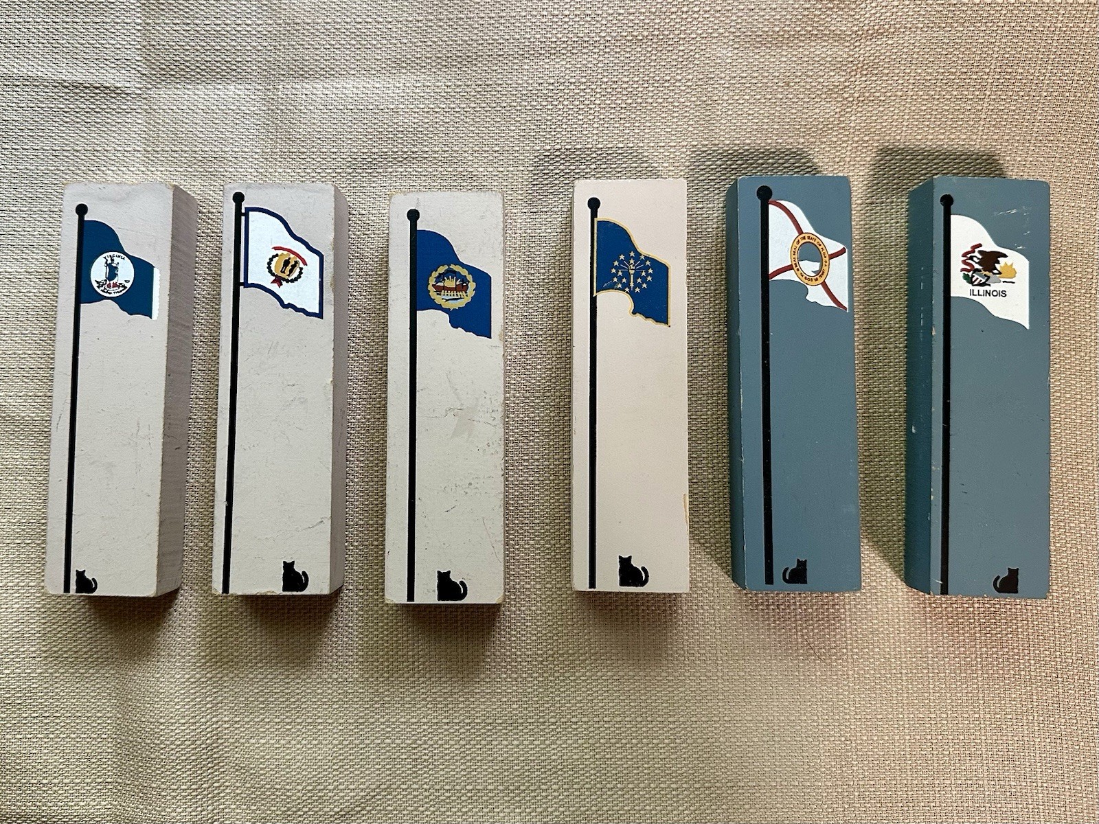 The Cats Meow Wood American Flag (Set Of 6) Cat Shelf Sitter Painted 1996 & ‘99