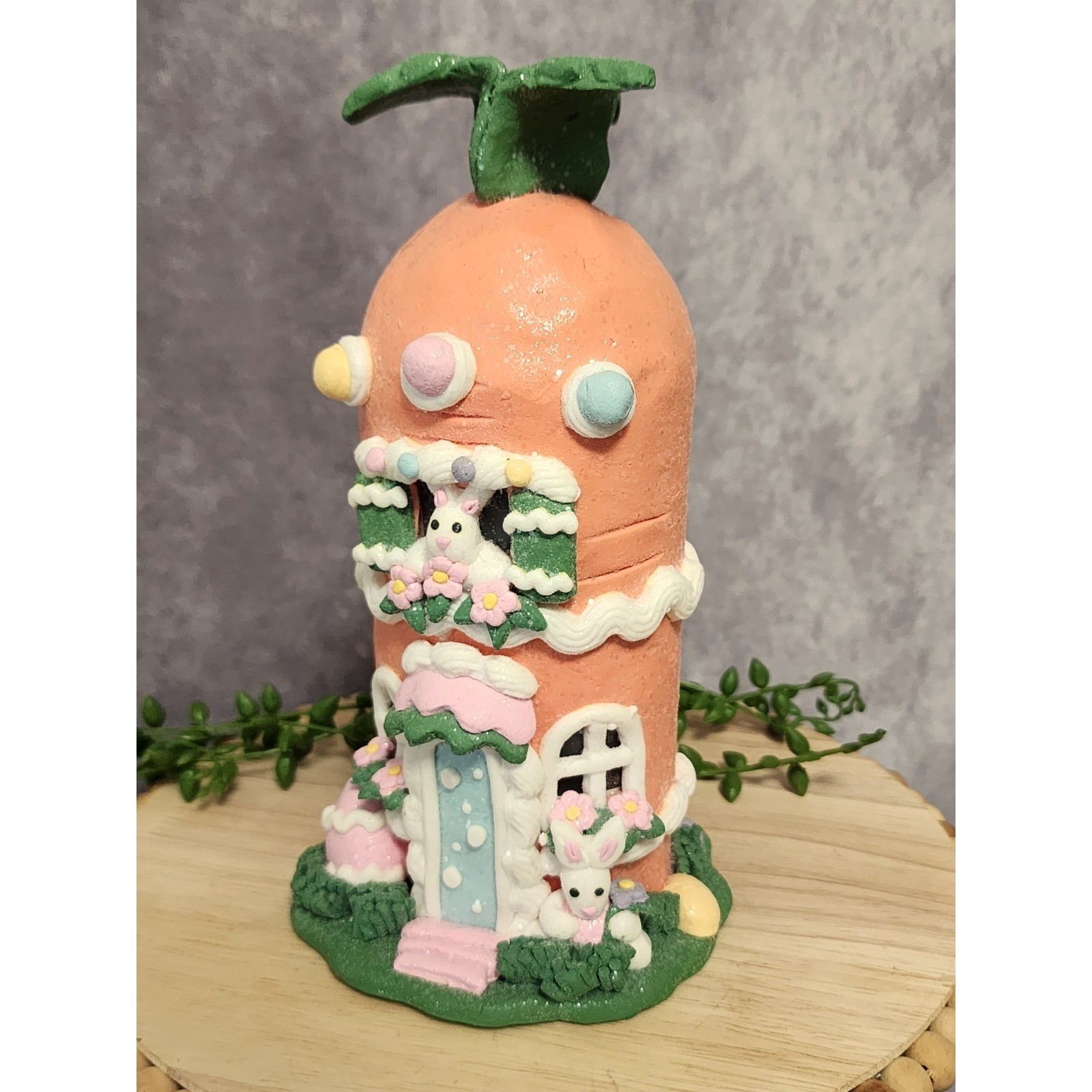 Easter Gingerbread House Figurine Carrot Bunny Glitter Resin 8.5″ Spring NEW