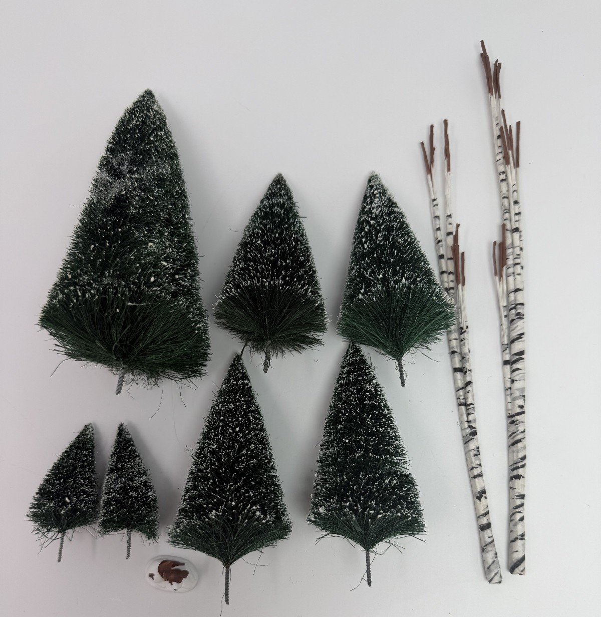 Dept 56 Village Animated Ice Skating Pond Replacement Bottle Brush Tree’s & Dog