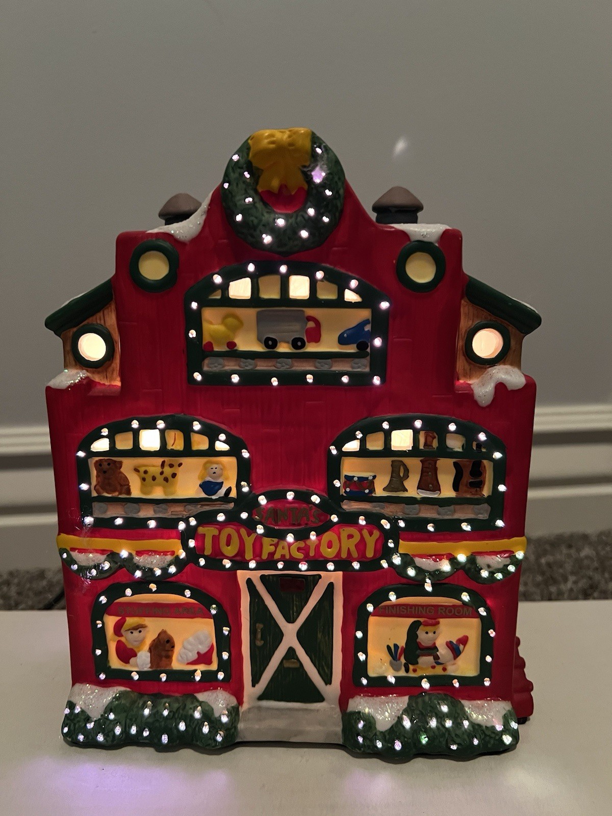 Little Town Christmas Village Fiber Optic Building Santa’s Toy Factory Porcelain