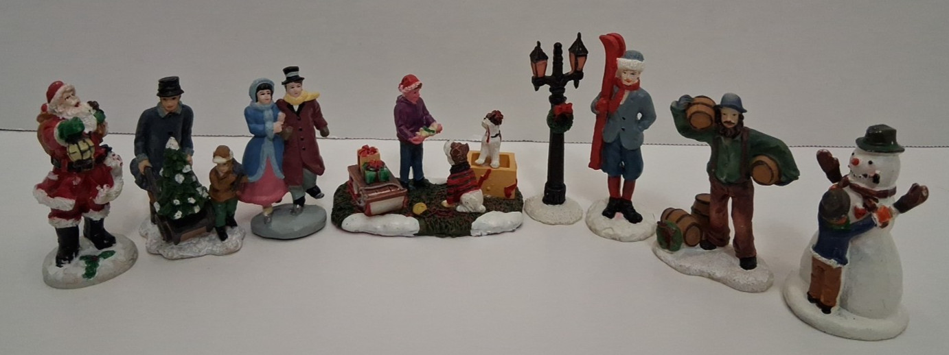 Lot Of 8 Unbranded Polyresin Christmas Village Figurines 2.5 to 2.75 Inches