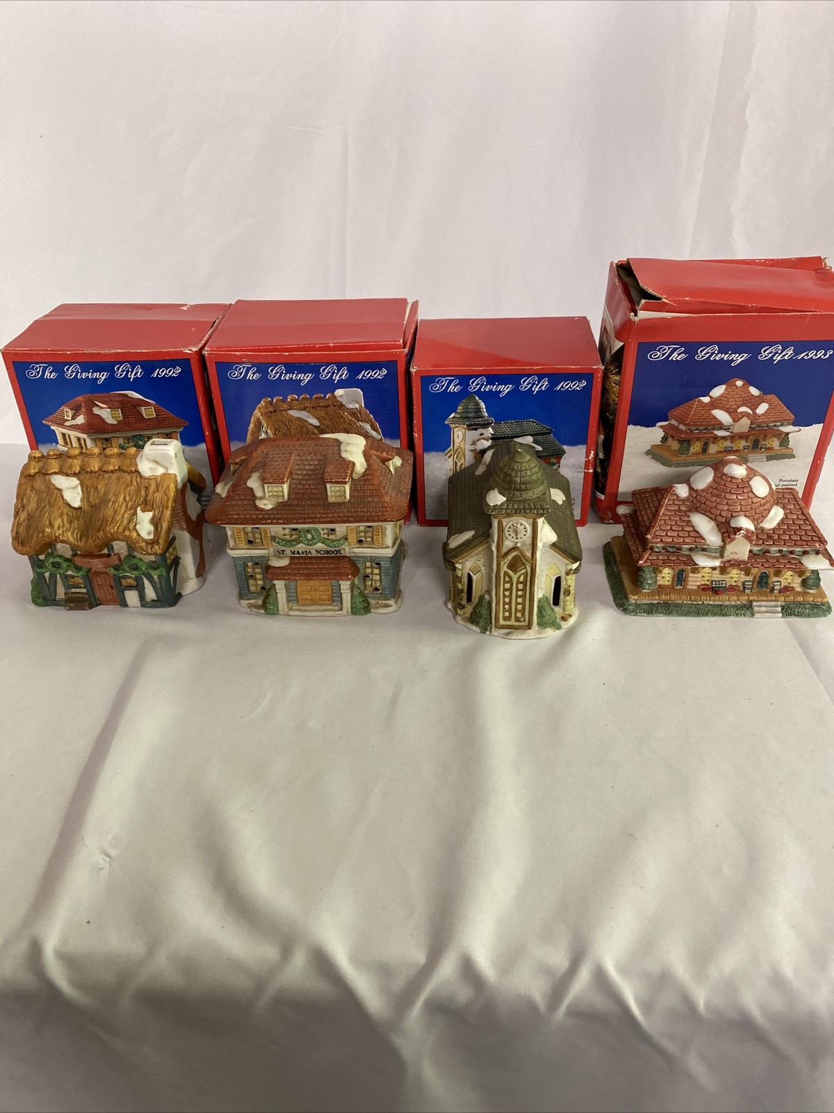 The Giving Gift – 3-1992/1-1993 Christmas Village Variety Great Shape 4 Total