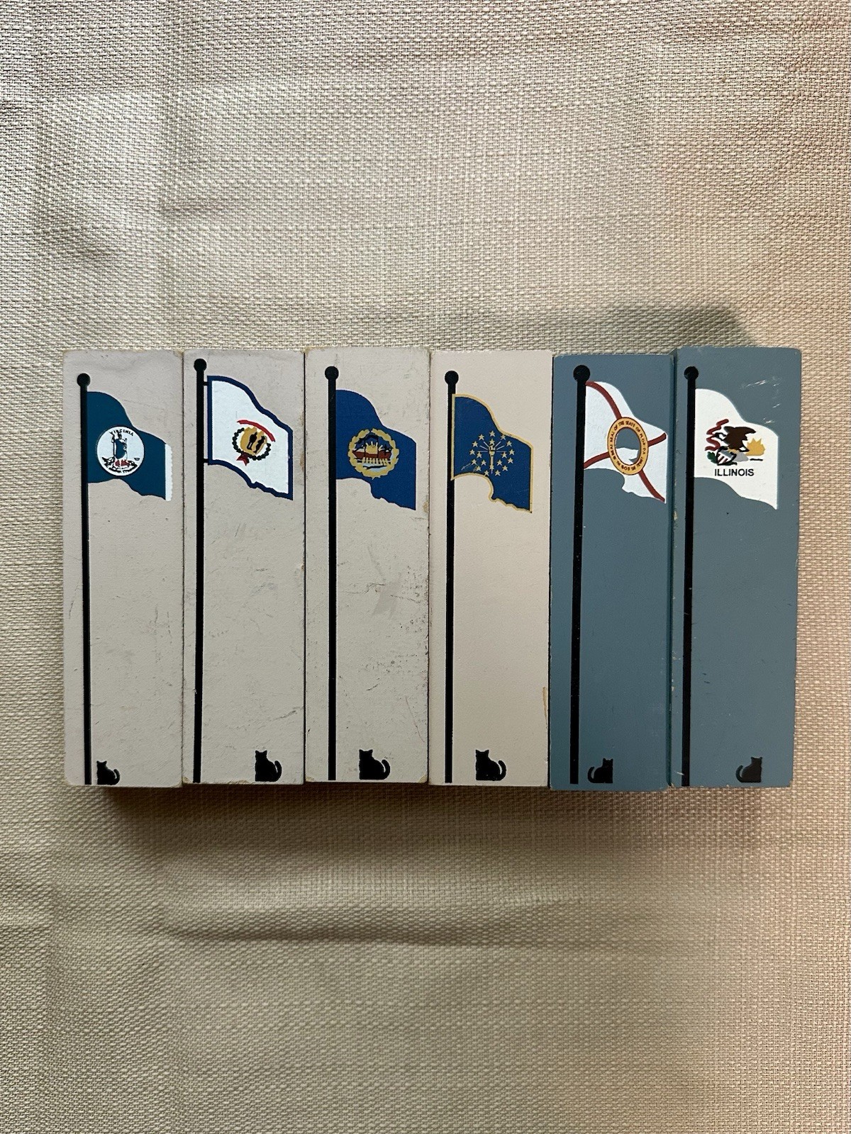 The Cats Meow Wood American Flag (Set Of 6) Cat Shelf Sitter Painted 1996 & ‘99