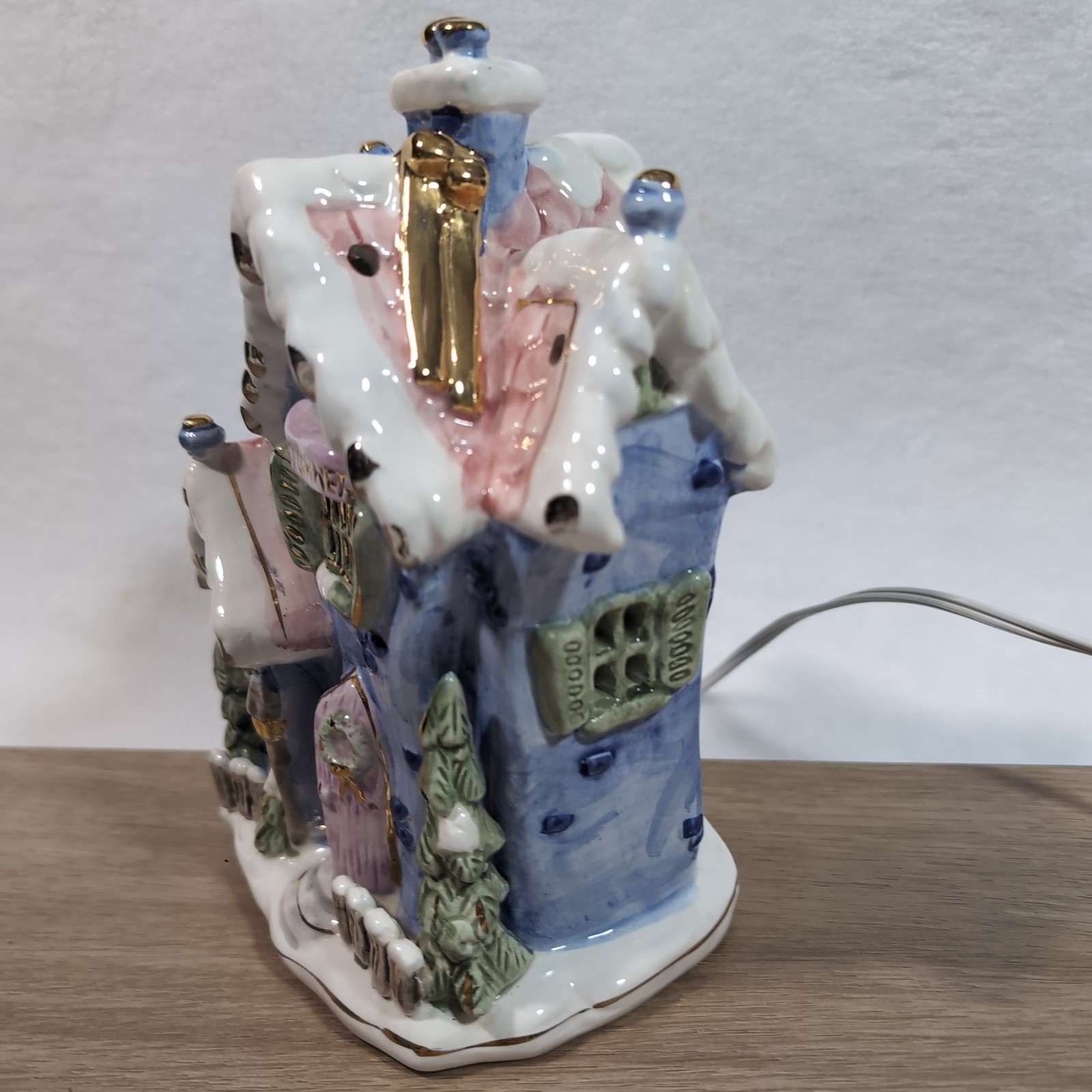 Vintage Cozy Corner Cottage ~Blue Pink Ceramic~ Lighted Christmas House~ Pastel