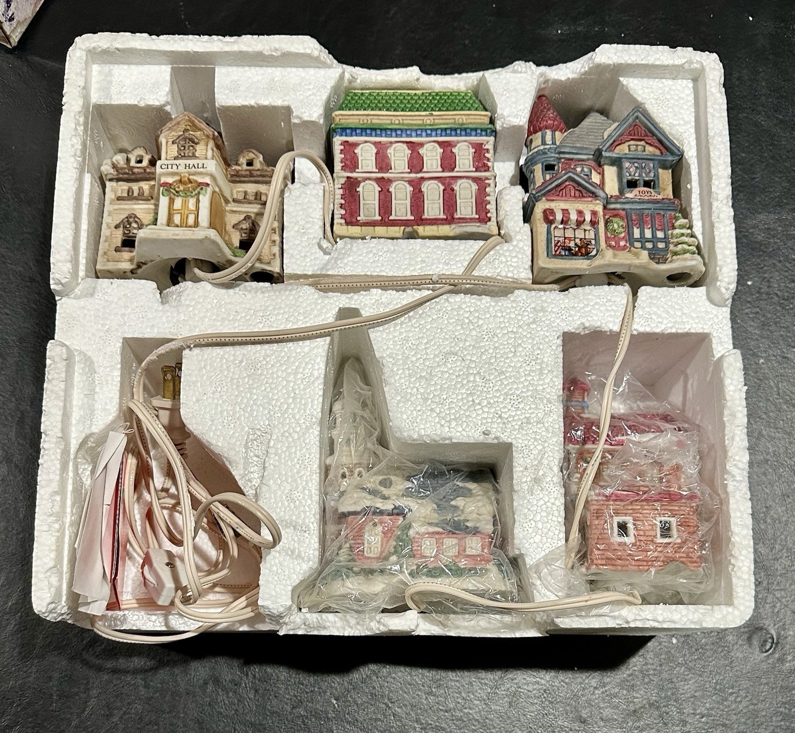 Mervyns 1993 Christmas Village Square 5 Piece Miniature House Christmas Set