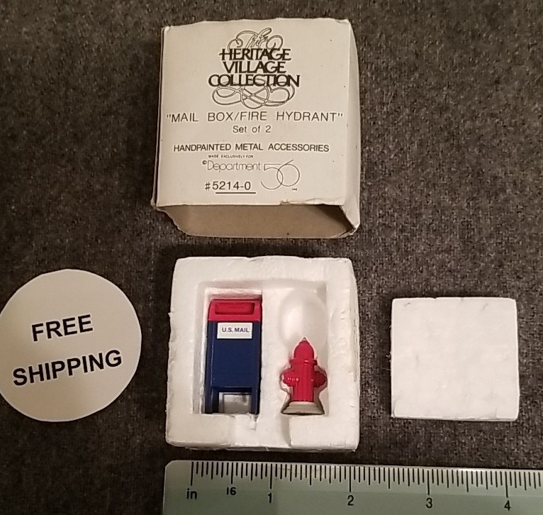 Dept 56 Heritage Village Collection Set of 2 BLUE Mail Box Fire Hydrant #5214-0