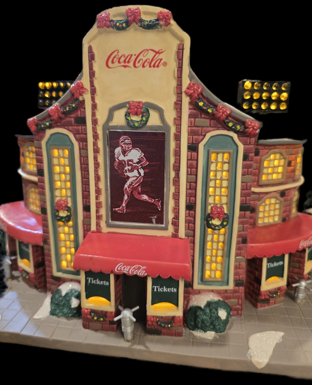 Coca-Cola Christmas Village Building 2007 Lighted Baseball Football Stadium