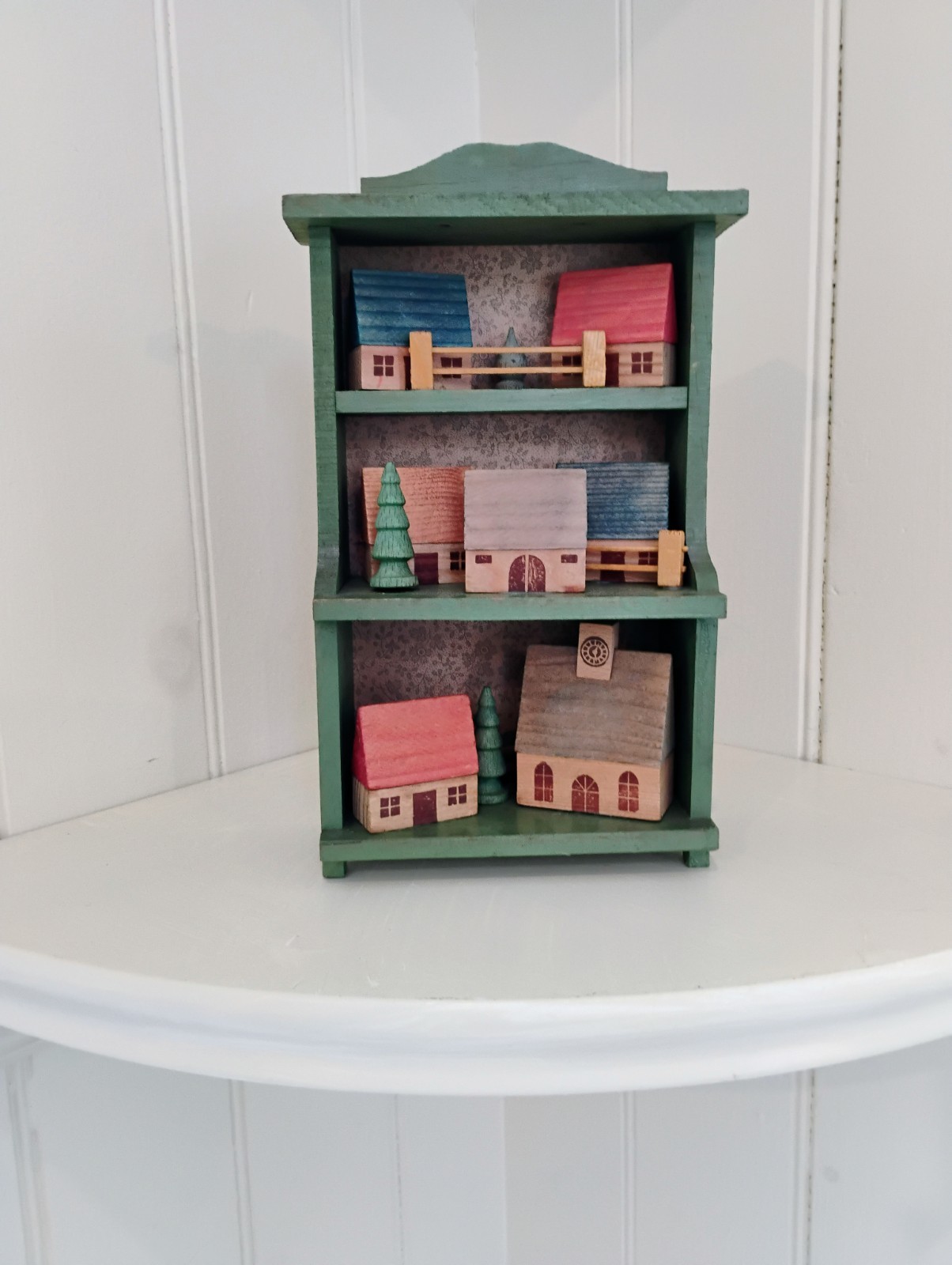 Vintage Erzgebirge German Folk Wood Putz Art Village Wall Decor Hanging Hutch