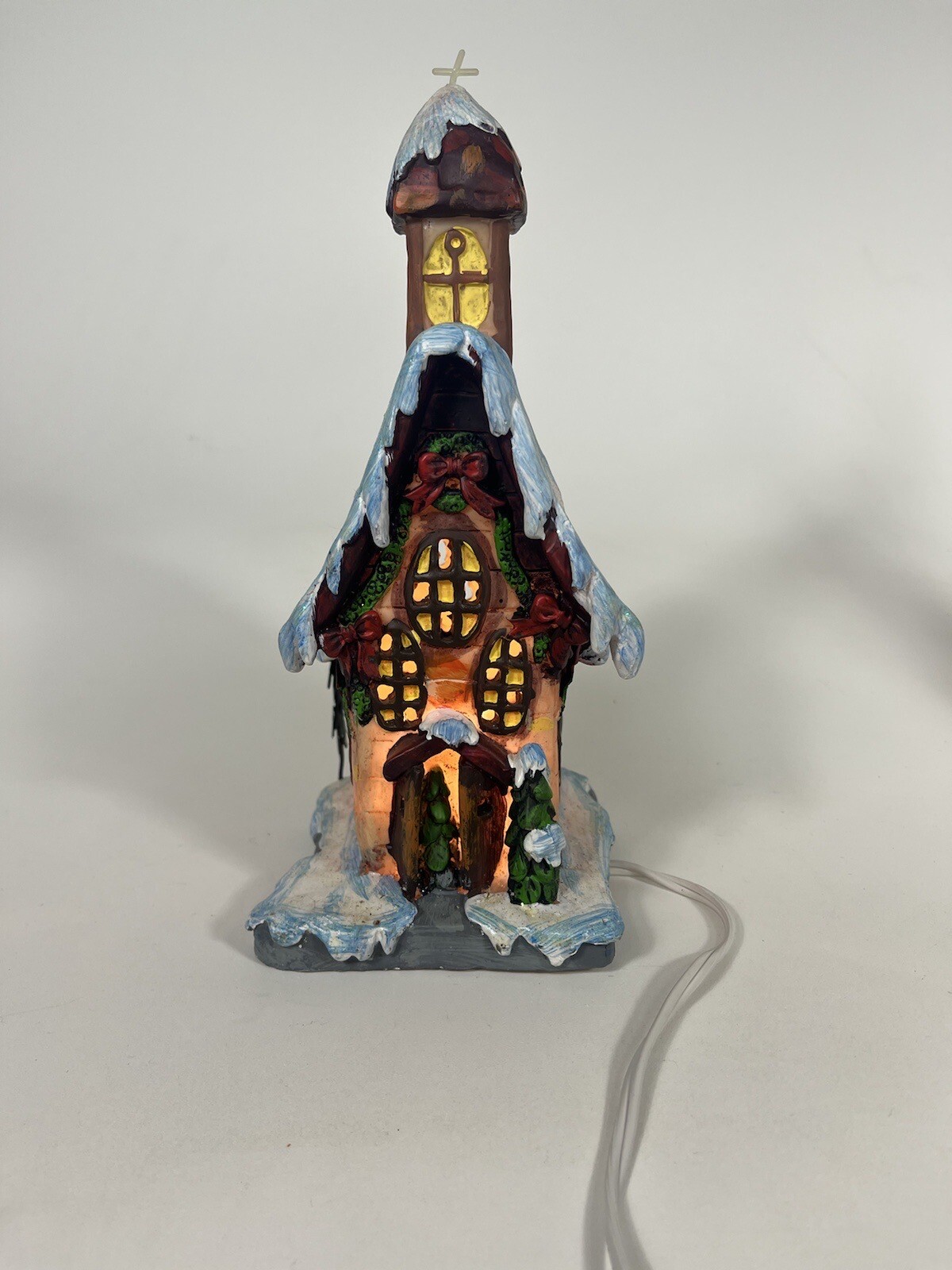 Resin Christmas Snow Village House Lighted Church Santa