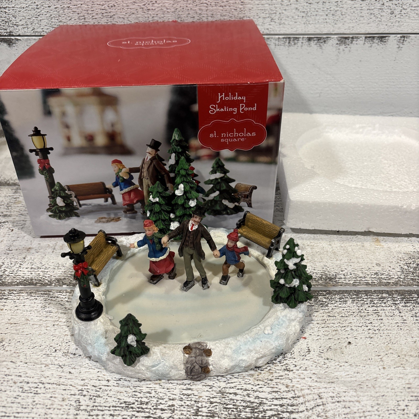 St. Nicholas Square Christmas Town Village “HOLIDAY SKATING POND” NOB
