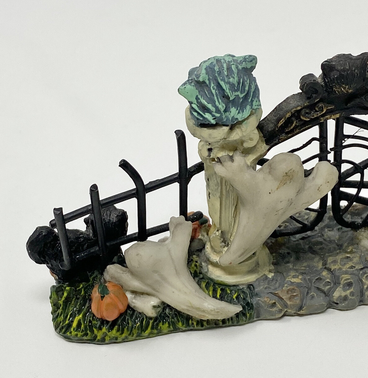 2 Vintage Halloween Village Pieces Fence Gate Spooky Haunted Ghost Skeletons