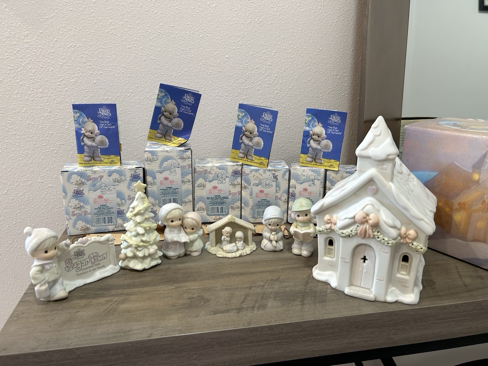 Sugar Town/Precious Moments Lighted Chapel Christmas Village- Complete Set