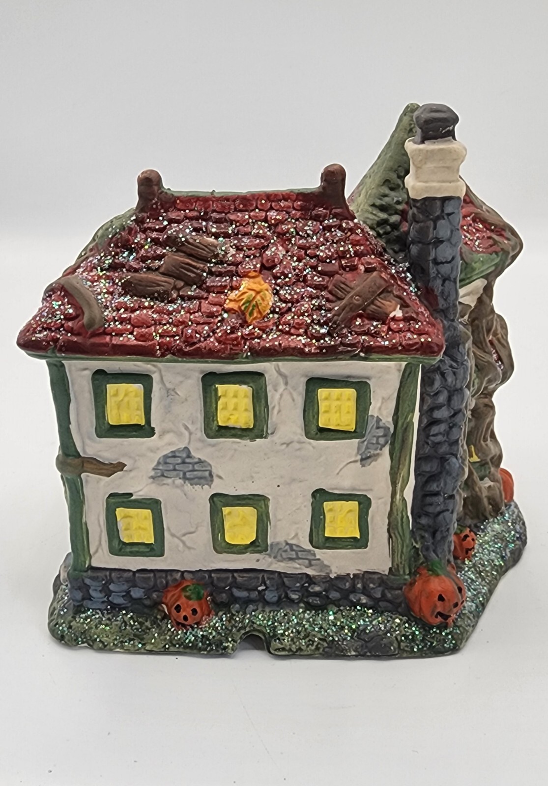 Set of 3 Halloween Village Ceramic Houses Lighted Decor 4x5in Lights Not Include