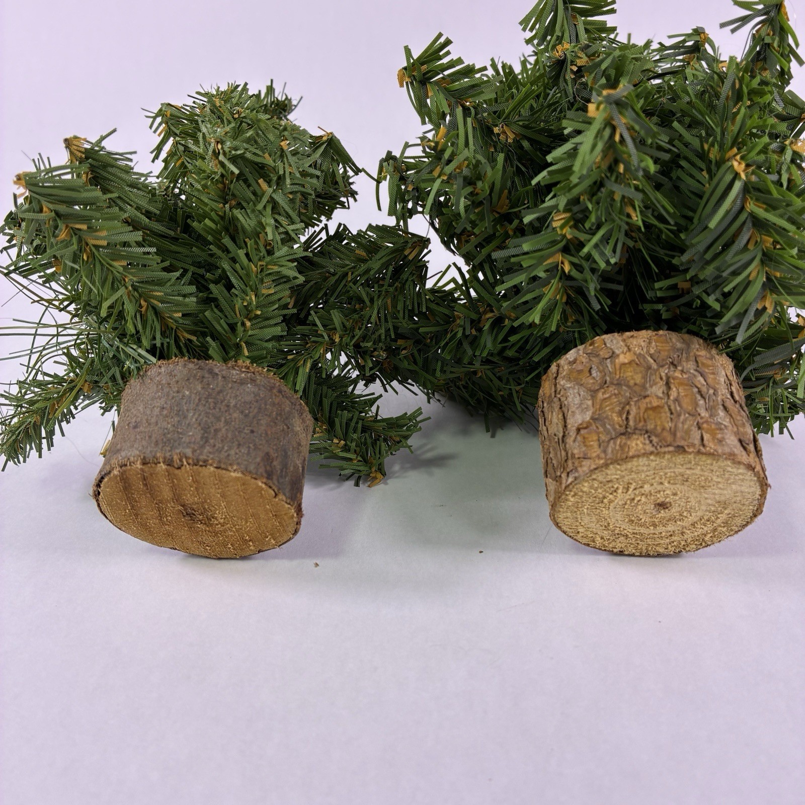 Lot of 2 Miniature Christmas Tree Wood Base Village Accessory Scenery