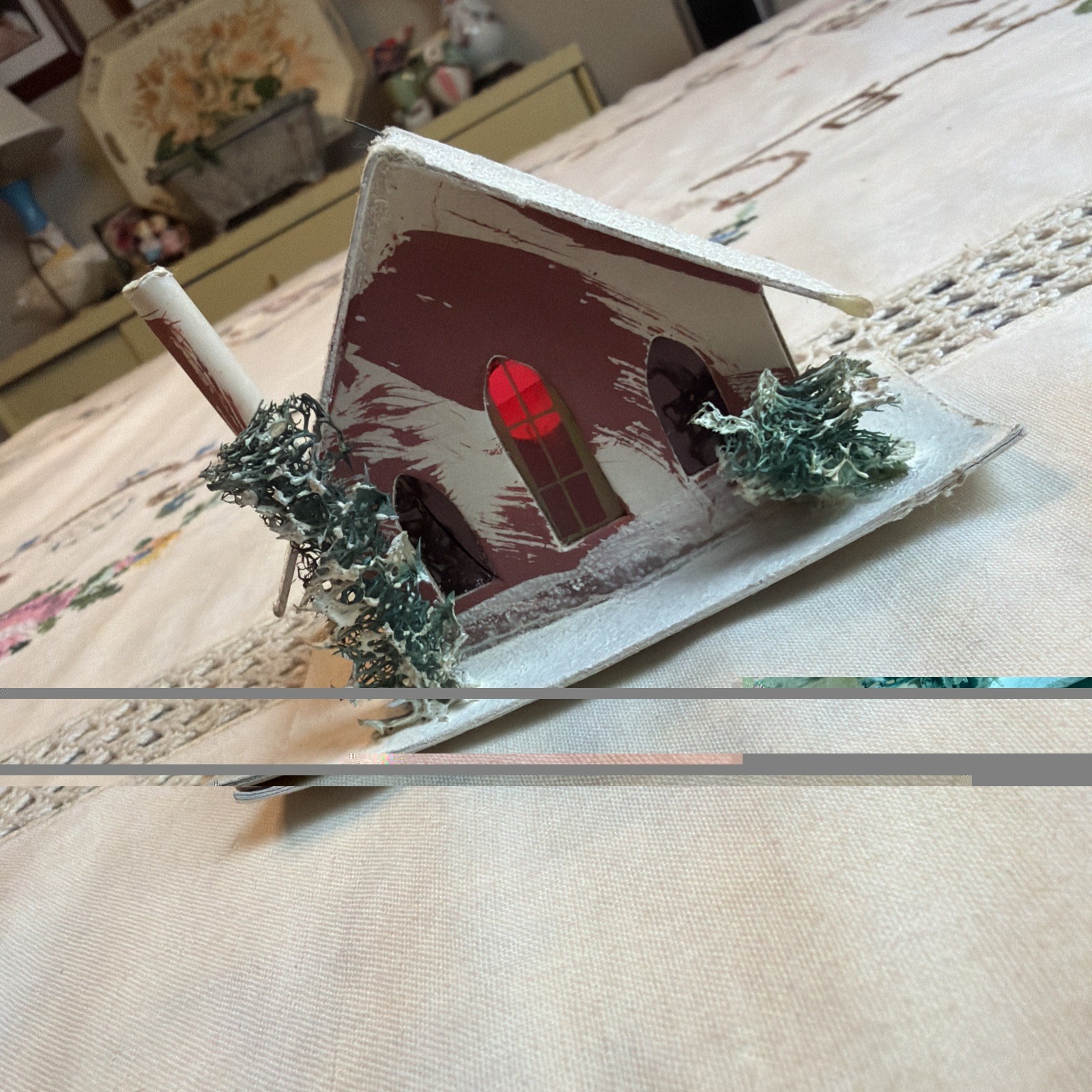 VTG Paper /Cardboard Putz Christmas House Trees Made in Japan
