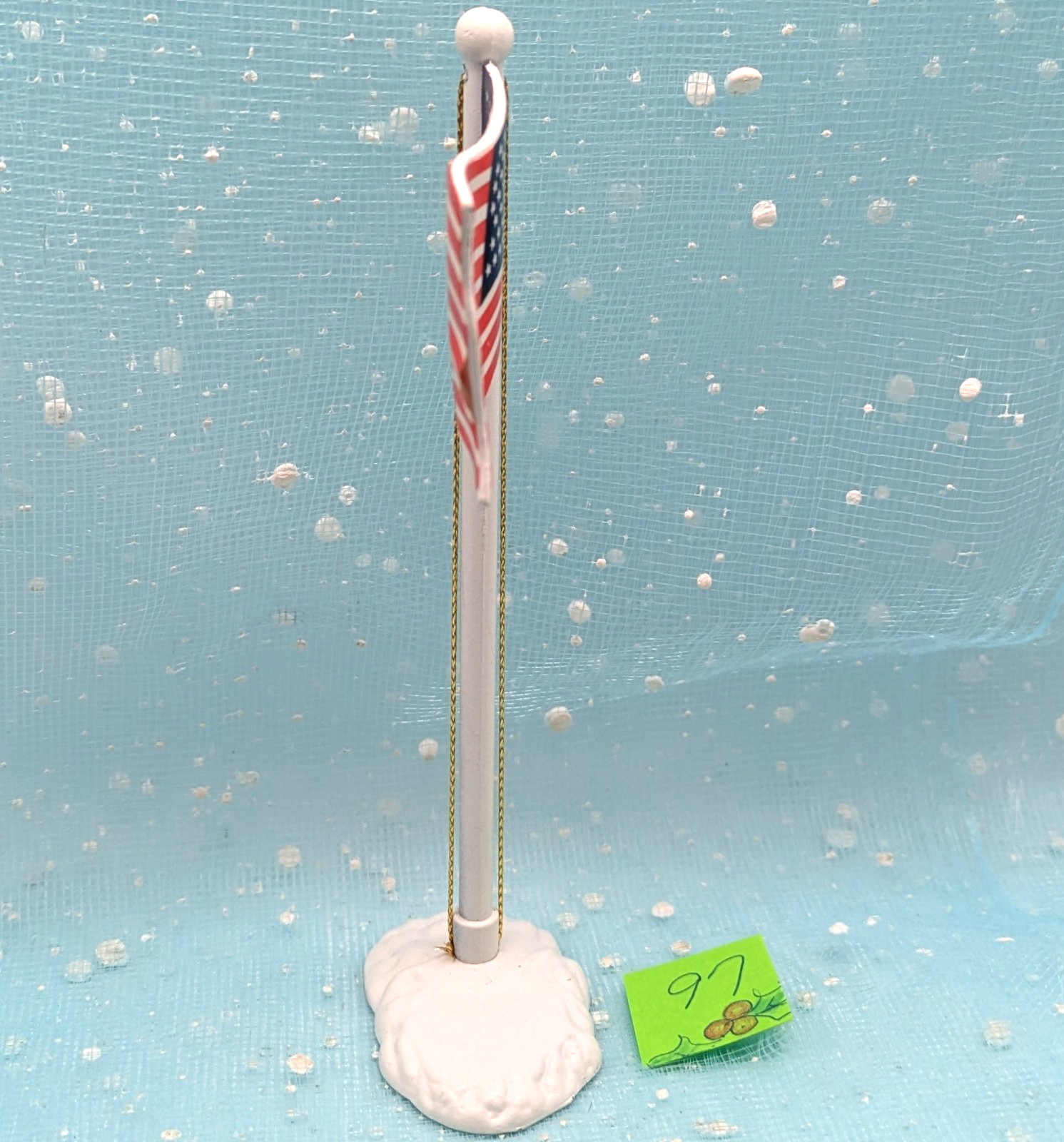 Metal American Flagpole 5.5″ H flag Christmas Village Taiwan NO BOX INV97